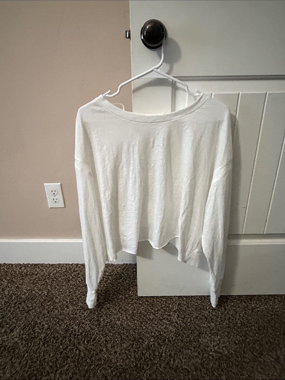 Free People White Cropped Long-Sleeve Tee
